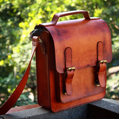Handmade Vintage Brown Leather Mens School Shoulder Bag Messenger Bag for Men