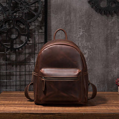 Vintage Mens Coffee Leather Backpack Travel Backpack Leather School Backpacks for Men