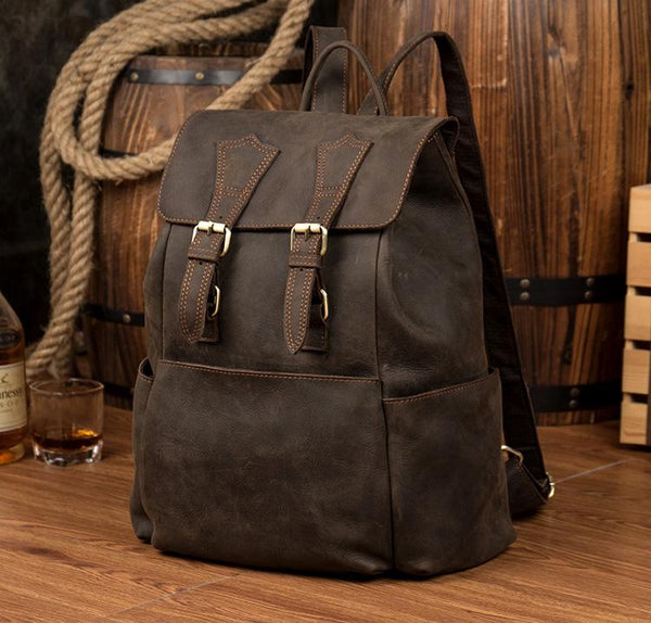 Brown Mens Leather 15 inches Computer Backpacks Black Cool Travel Backpacks Lapt MSG04281284