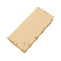 Handmade Studded Mens Light Beige Leather Long Wallets Cool Bifold Long Wallet for Men