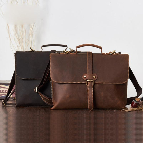 Vintage LEATHER MENS BRIEFCASE BUSINESS Bag VINTAGE 14inch Laptop SHOULDER BAG H FY03692195