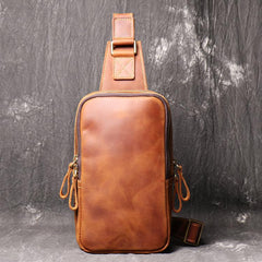 Best Brown Leather Men's Sling Bag Chest Bag Brown One shoulder Backpack Sling Pack For Men