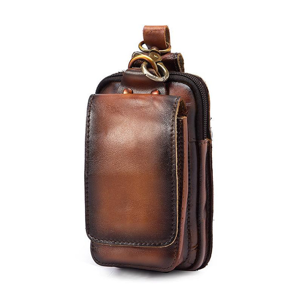 Oiled Brown Leather Cell Phone Retro Belt - Back View