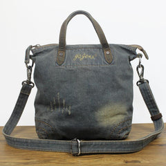 Denim Blue Mens Messenger Bag Tote Shoulder Bag Jean Courier Bag For Men