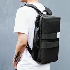 Cool PVC Canvas Men's Black Messenger Bag Travel Backpack 15.5'' Blue Handbag For Men