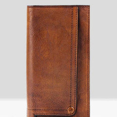 Handmade Leather Mens Cool Long Leather Wallet Bifold Clutch Wallet for Men