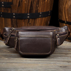 Vintage Black Leather Mens Fanny Pack Waist Bags Coffee Hip Pack Belt Bag Brown Bumbag for Men