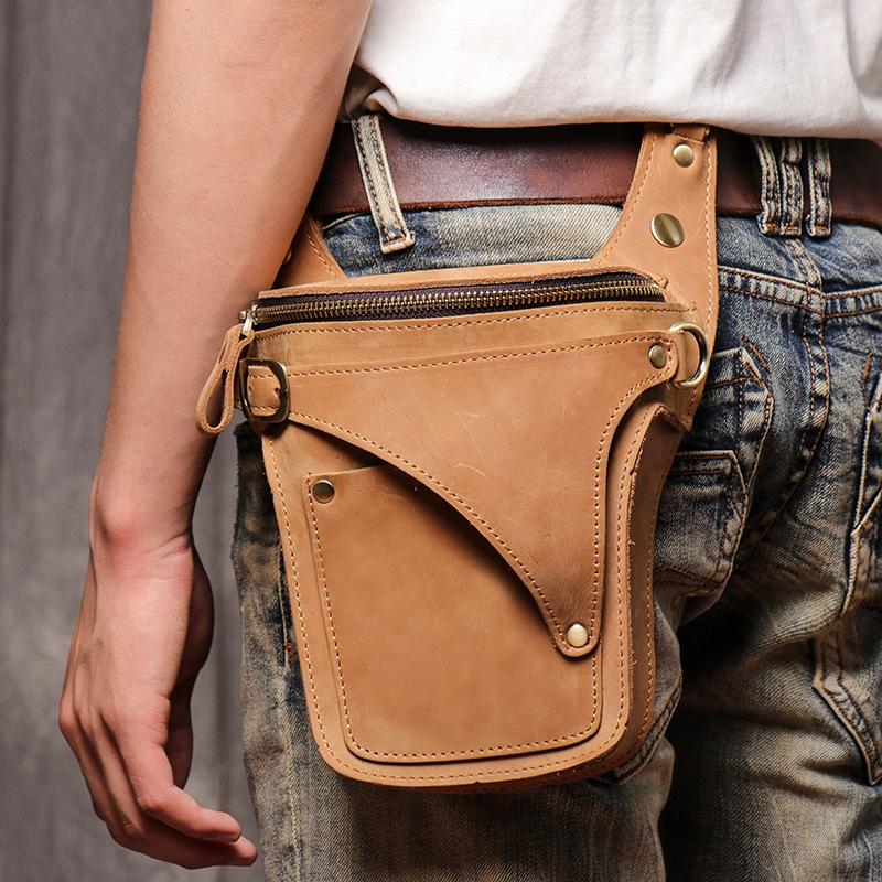 Cool Tan Men's Motorcycle Belt Pouch Belt Bag