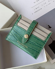 Cute Women Green Vegan Leather Card Holder Crocodile Pattern Card Holder Wallets Slim Credit Card Holder For Women