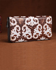 Vintage Womens Floral Leather Zip Around Wallet Floral Ladies Zipper Clutch Wallet for Women