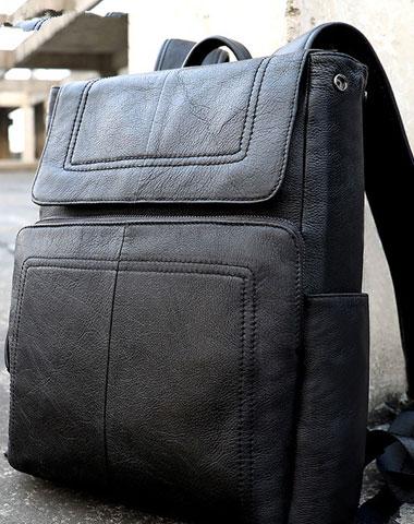 Cool Leather Mens Black Backpack for School Backpacks Travel Backpacks For Men FY03292018