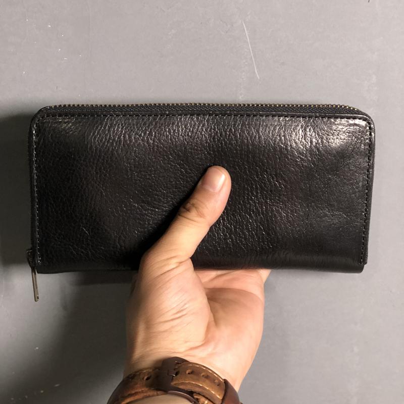 Fashion Black Leather Mens Long Wallet Brown ZIpper Long Wallet Coffee Clutch Wallet Men