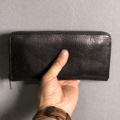 Fashion Black Leather Mens Long Wallet Brown ZIpper Long Wallet Coffee Clutch Wallet Men