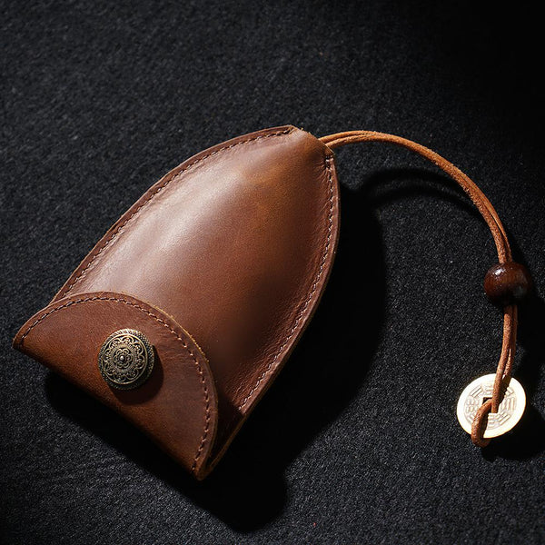 Brown Leather Draw Men and Women's Key - Back View