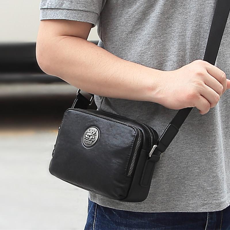 BADASS Black LEATHER MENS Small Ipad Courier - Back View