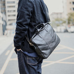 Vintage Coffee Mens Leather Briefcase Work Handbag - Side View