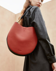 Cute Womens Red Leather Saddle Round Shoulder Bag Round Crossbody Purse for Women