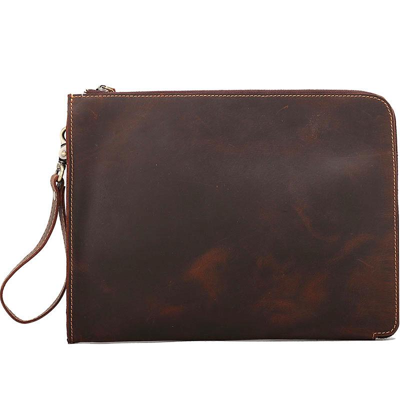 Vintage Business Leather Mens Brown Envelope Bag - Side View