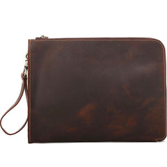 Vintage Business Leather Mens Brown Envelope Bag - Side View