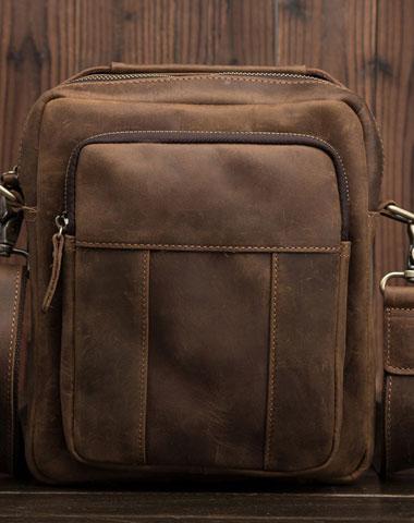 Cool Mens Leather Small Side Bag Small Messenger bag Shoulder bag For Men