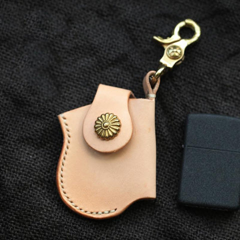 Cool Beige Keychain Leather Mens Zippo Lighter - Back View