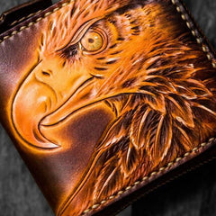 Handmade Leather Tooled Eagle Mens Small Wallet Cool Leather Wallet billfold Wallet for Men