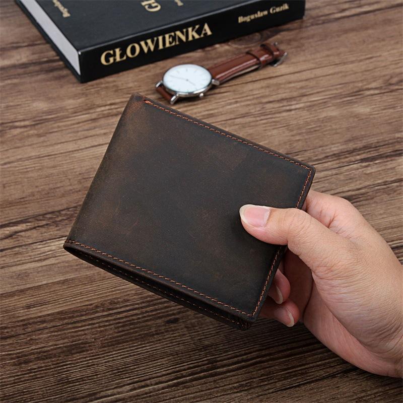 Coffee Mens Leather Bifold Wallet billfold Wallet Vintage Front Pocket Wallet for Men