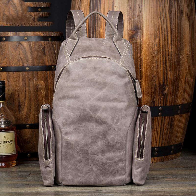 Gray Fashion Mens Leather 12-inch Computer Backpacks Cool Travel Backpacks School Backpack for men