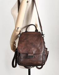 Handmade Convertible Leather Backpacks Womens Best Brown Leather Shoulder Purse School Rucksack