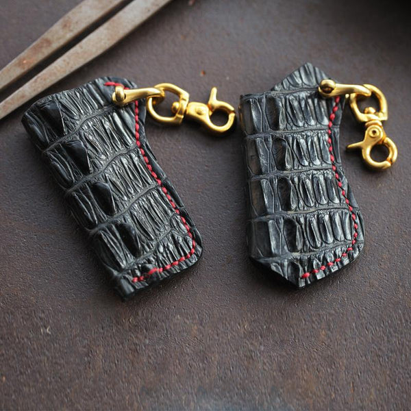 Black Crocodile Leather Mens Disposable Lighter Case - Back View