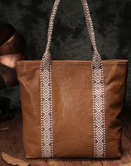 Country Style Black Leather Tote Bag Shopper Bag Brown Tote Purse For Women