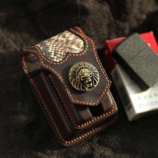 Cool Handmade Indian SKull Leather Mens Cigarette - Back View