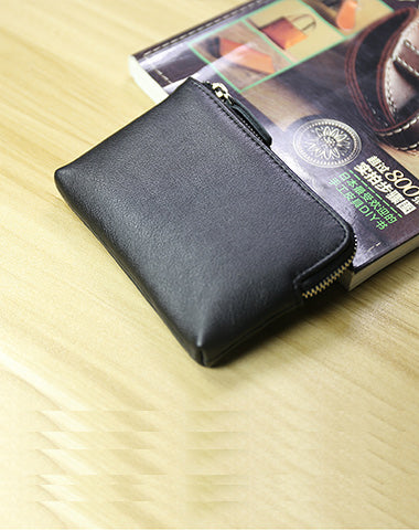 Cute Women Slim Black Leather Mini Zip Coin Wallet Billfold Small Zip Change Wallet For Women