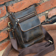 Vintage Brown Leather Men's Small Waist Bag Belt Pouch Belt Bag Small Messenger Bag For Men