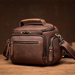 Vintage Dark Brown Leather Mens Camera Shoulder Bag Small Messenger Bag Courier Bag for Men