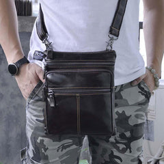 Mens Leather Small Side Bag Messenger Bag Courier bag for Men