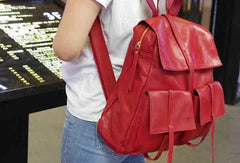 Genuine Leather Cute Backpack Bag Shoulder Bag Red Black Women Leather Purse