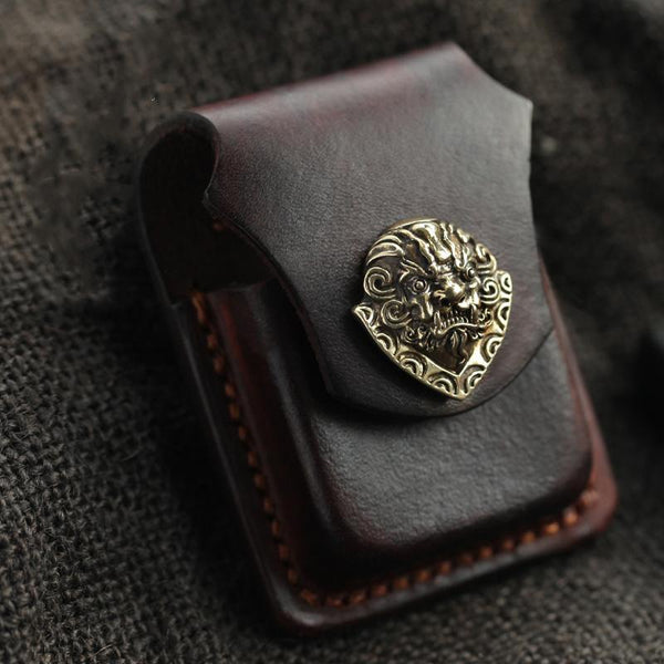 Cool Leather Mens Zippo Lighter Cases With - Back View