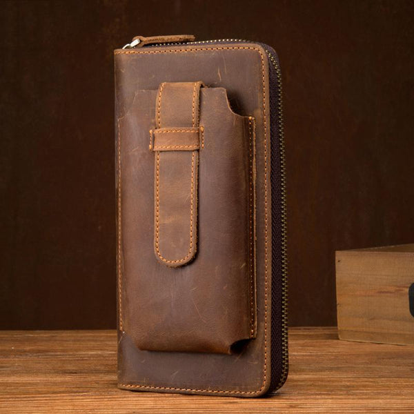 Brown Cool Mens long Wallet Wristlet Bag - Back View
