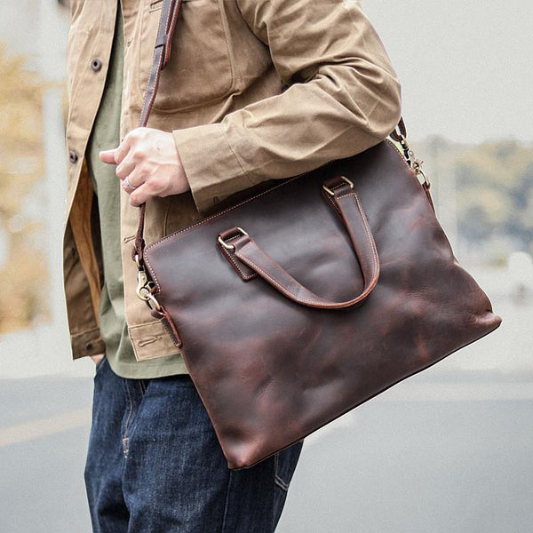 Vintage Dark Brown 14'' Computer Briefcase Mens - Back View