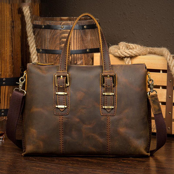 Vintage Brown Leather Mens 15 inches Briefcase - Back View