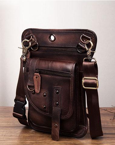 Cool Vintage Leather Mens Belt Pouch Waist Bag Drop Leg Bag Mini Shoulder Bag For Men