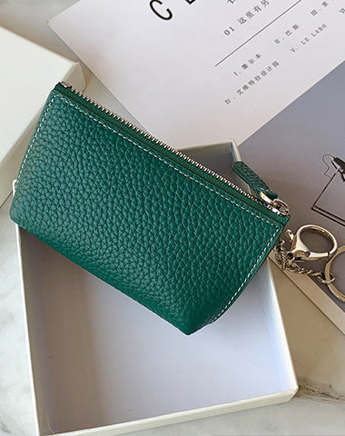 Cute Women Green Leather Small Change Wallet Keychain with Wallet Zipper Coin Wallet For Women