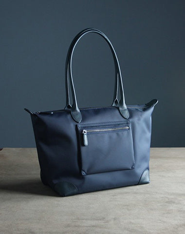 Womens Navy Nylon Shoulder Tote Medium Dark Blue Nylon Handbag Purse for Ladies