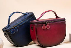 Handmade Genuine Leather Round Handbag Bag Crossbody Bag Shoulder Bag Purse For Women - EverHandmade