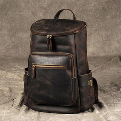 Leather Mens Cool Backpack Large Coffee Travel Backpack School Backpack for men