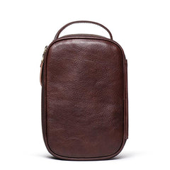 Vintage Brown Leather Men's Clutch Bag Double Zipped Small Wristlet Handbag Storage Bag For Men
