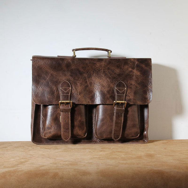 Genuine Leather Mens Cool Messenger Bag Briefcase - Back View