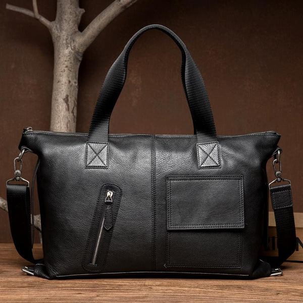 Black Leather Mens 15 inches Briefcase Laptop - Back View