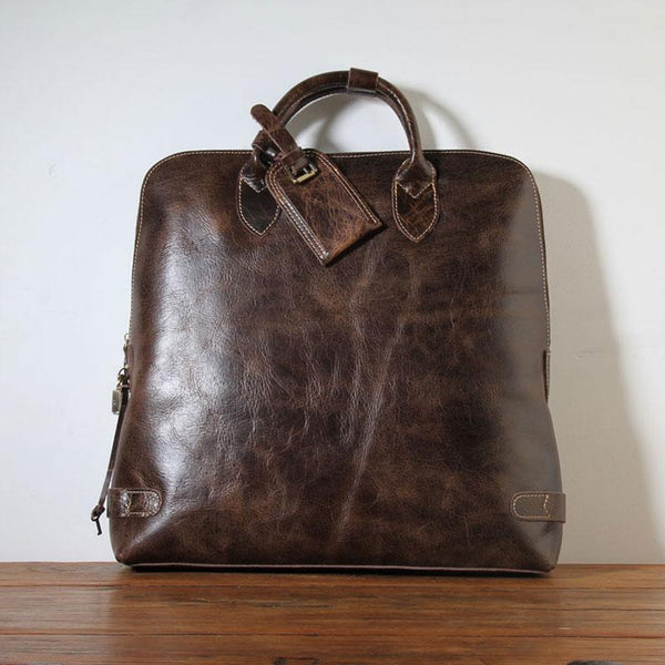 Handmade Leather Mens Cool Business Bag Briefcase - Back View